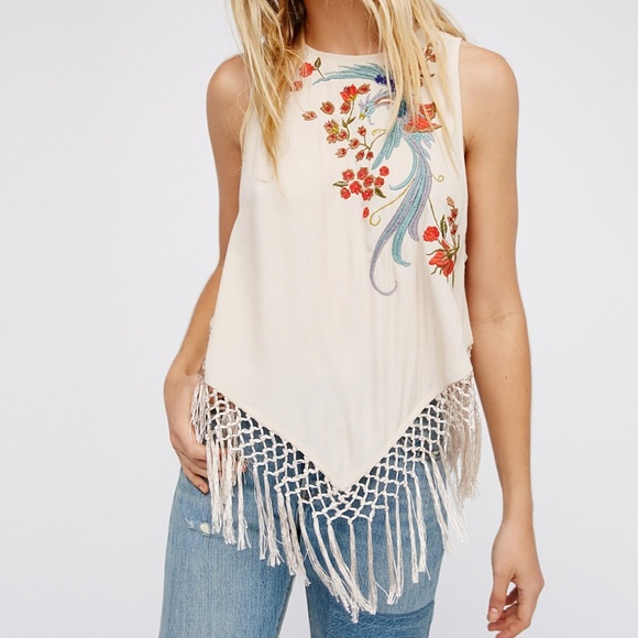 Free People Tops - Free People XS Love Birds Tank Top Fringe Beads